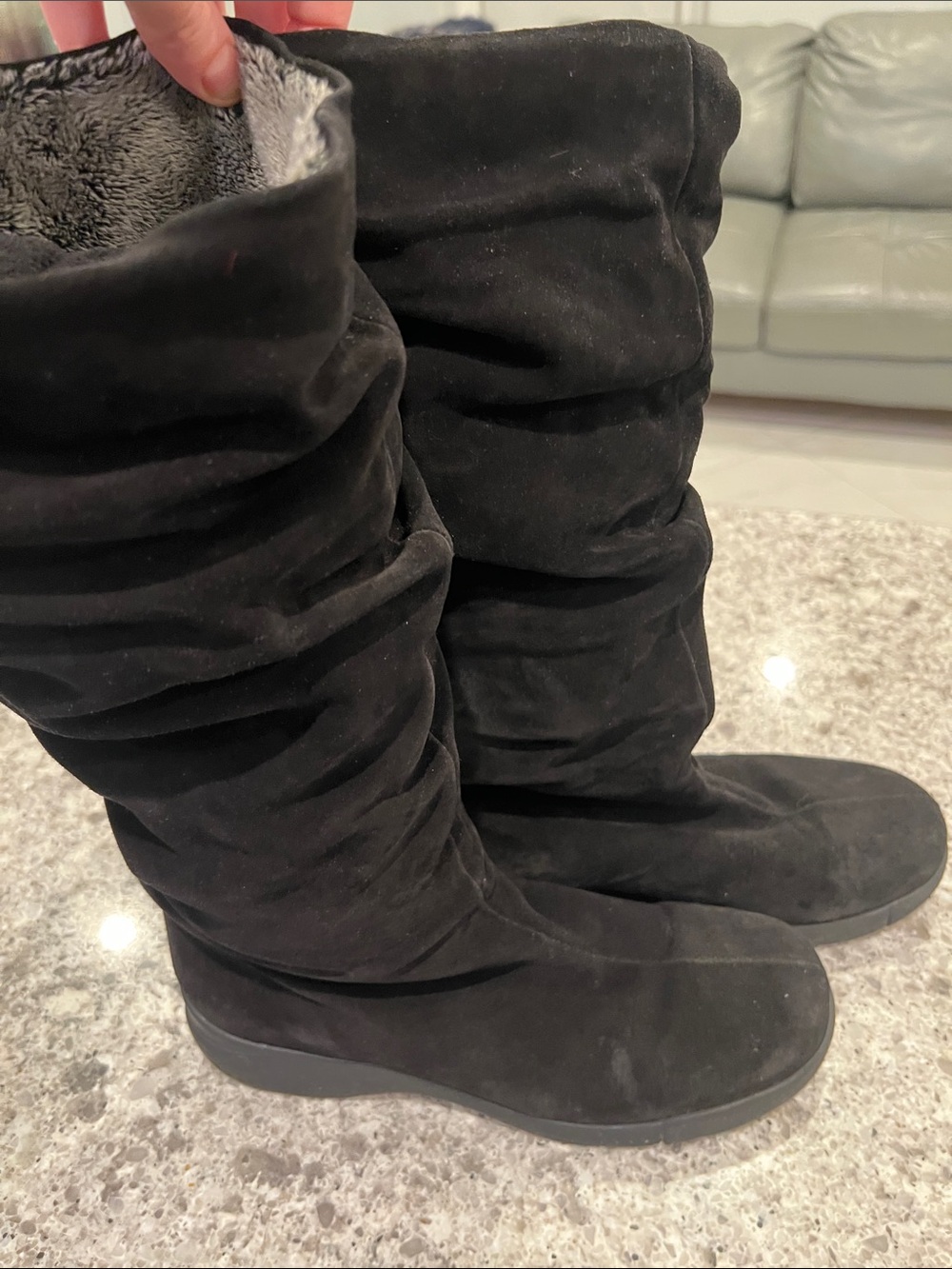 La CANADIENNE Black Suede Slouch Wedge Boots